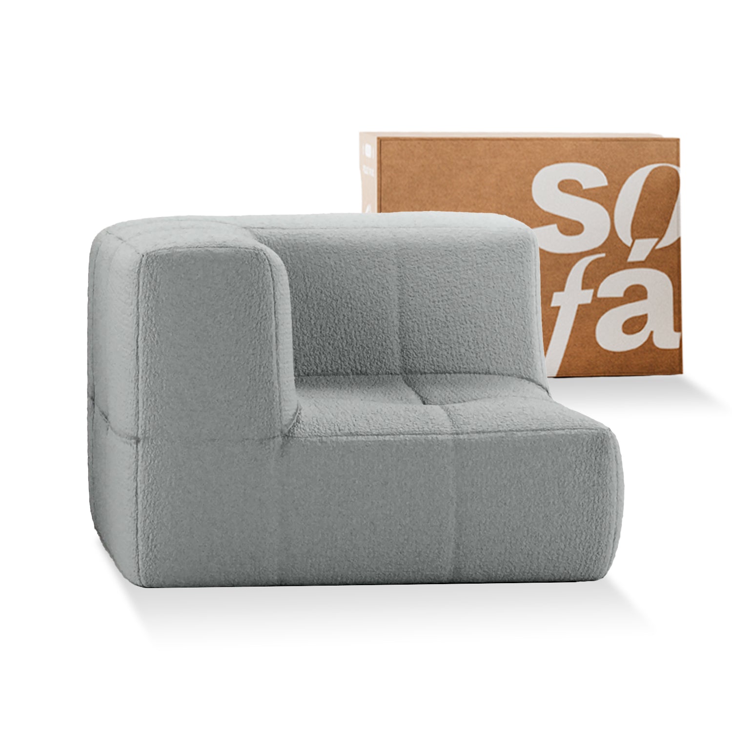 Sofá na Caixa modular 1 lugar Canto em Boucle - Cinza