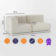 Sofá na Caixa modular 2 lugares em Boucle - 1 Braço -  Linho · medidas e dimensões
