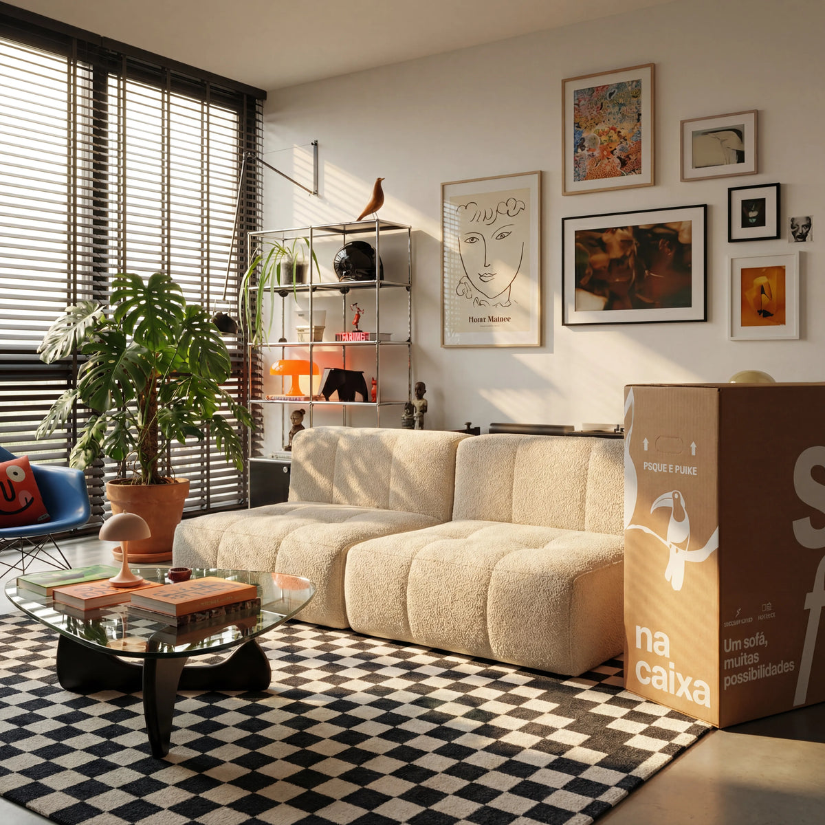 Sofá na Caixa modular 2 lugares em Boucle - Sem braço - Linho · vista 11