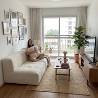 Sofá na Caixa modular 2 lugares em Boucle - Sem braço - Linho · visão geral final