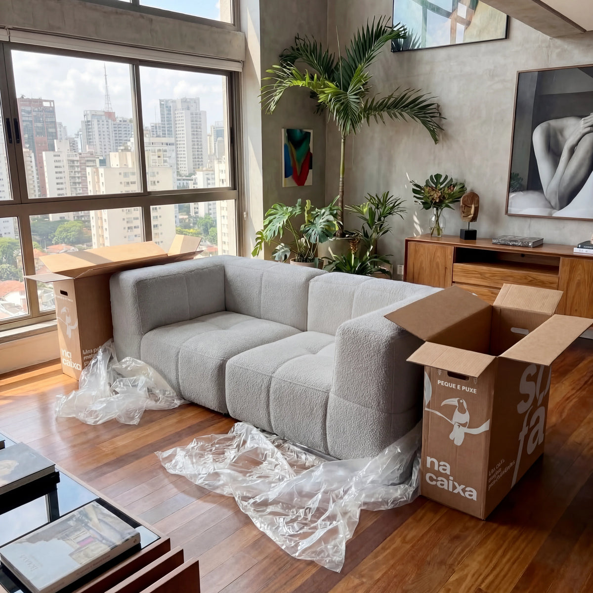 Sofá na Caixa modular 2 lugares em Boucle - Cinza · vista 8