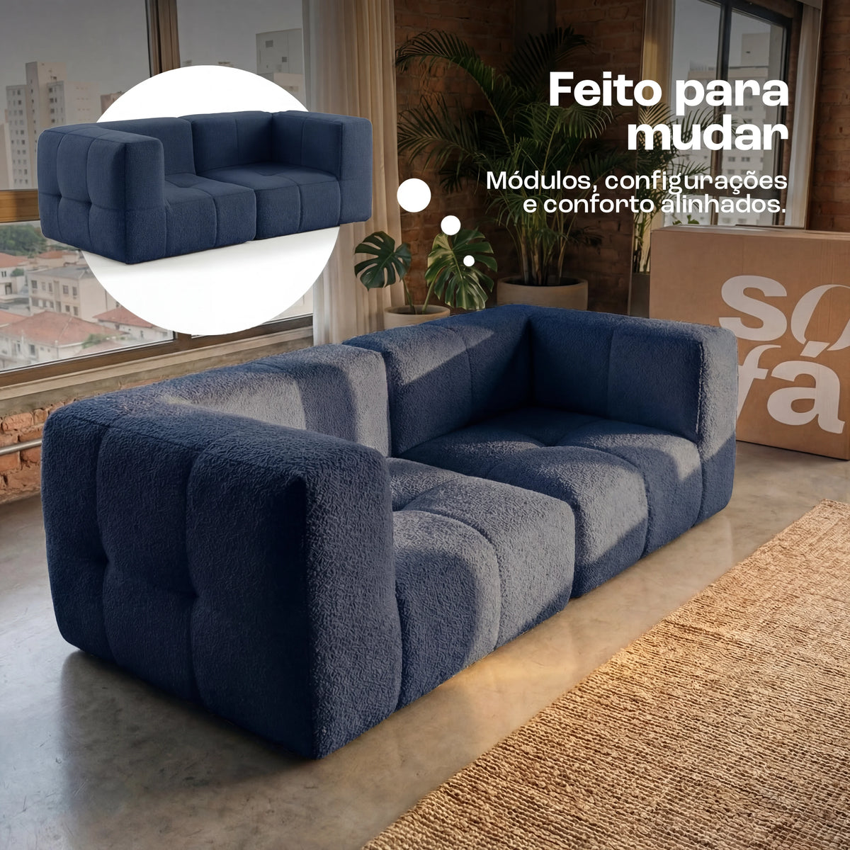 Sofá na Caixa modular 2 lugares em Boucle - Azul · vista 10