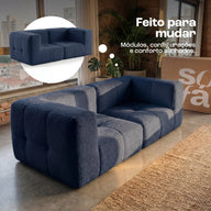Sofá na Caixa modular 2 lugares em Boucle - Azul · vista 10