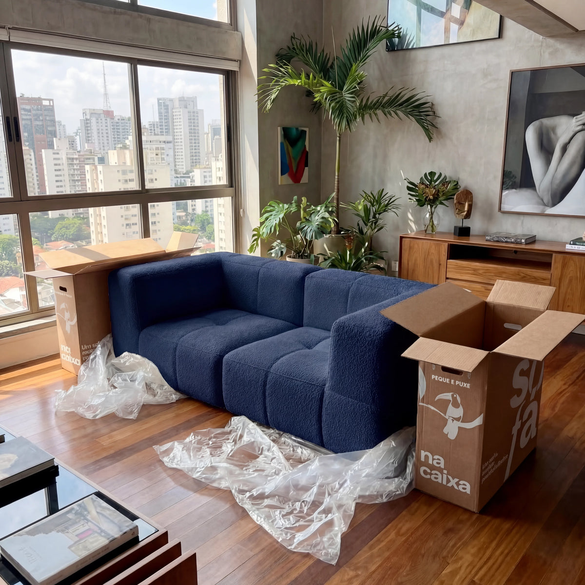 Sofá na Caixa modular 2 lugares em Boucle - Azul · vista 8