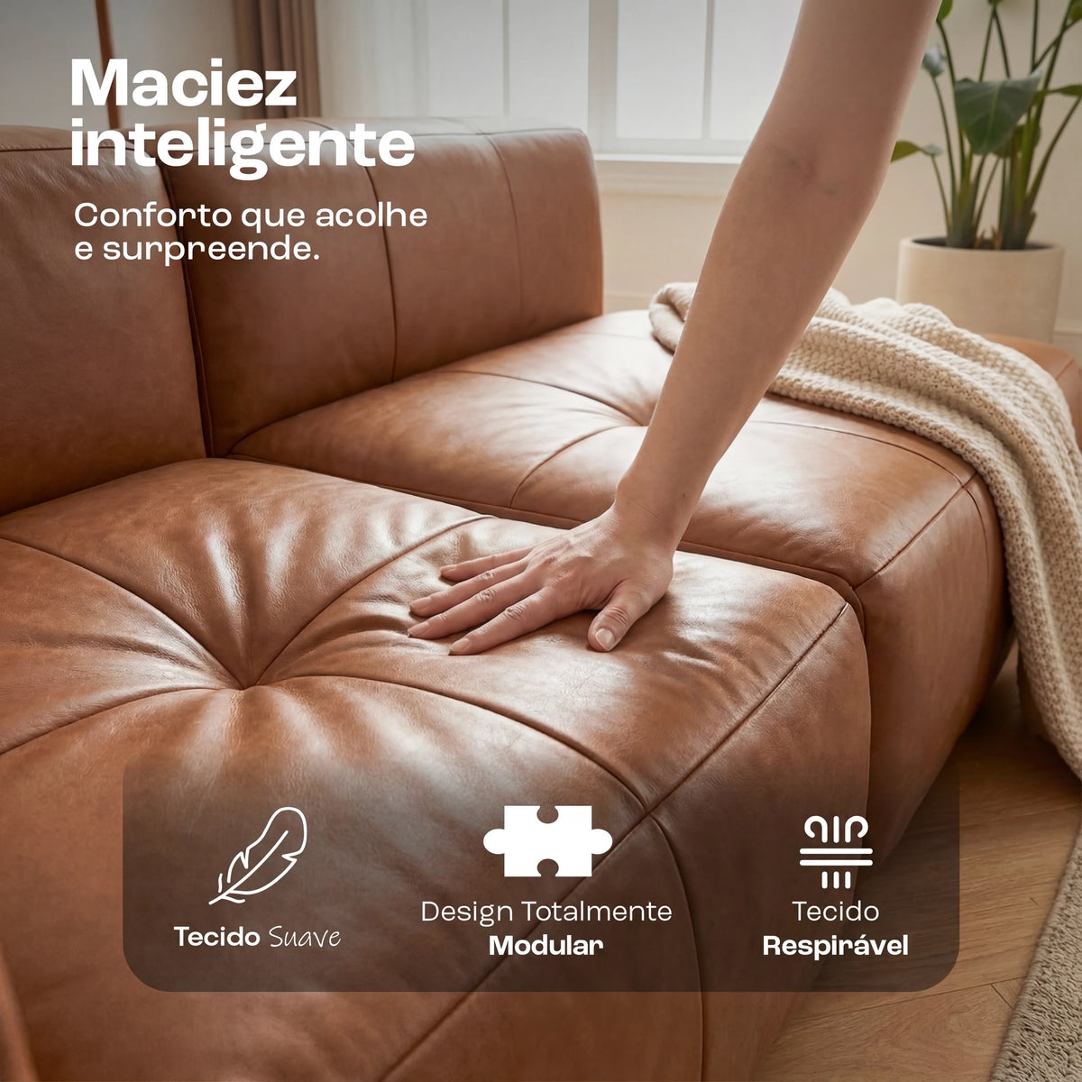 Sofá na Caixa modular 2 lugares Poli-Couro Marrom · vista 4