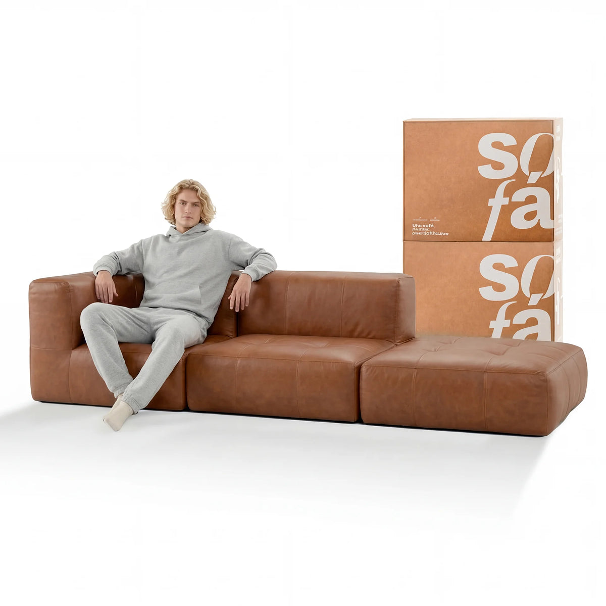 Sofá na Caixa modular 2 lugares Poli-Couro Marrom - 1 Braço com com Apoio de pé · vista 7