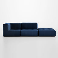 Sofá na Caixa modular 2 lugares em Boucle - 1 Braço com Apoio de pé - Azul · visão geral final