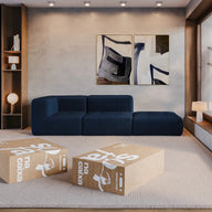 Sofá na Caixa modular 2 lugares em Boucle - 1 Braço com Apoio de pé - Azul · vista 7