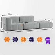 Sofá na Caixa modular 2 lugares em Boucle - 1 Braço com Apoio de pé - Cinza · medidas e dimensões