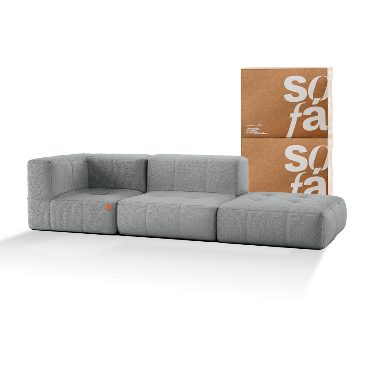 Sofá na Caixa modular 2 lugares em Boucle - 1 Braço com Apoio de pé - Cinza · vista 9