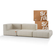 Sofá na Caixa modular 2 lugares em Boucle - 1 Braço com Apoio de pé - Linho · visão geral final