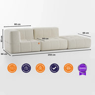 Sofá na Caixa modular 2 lugares em Boucle - 1 Braço com Apoio de pé - Linho · medidas e dimensões