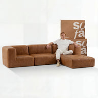 Sofá na Caixa modular 3 lugares Poli-Couro Marrom com Apoio de pé