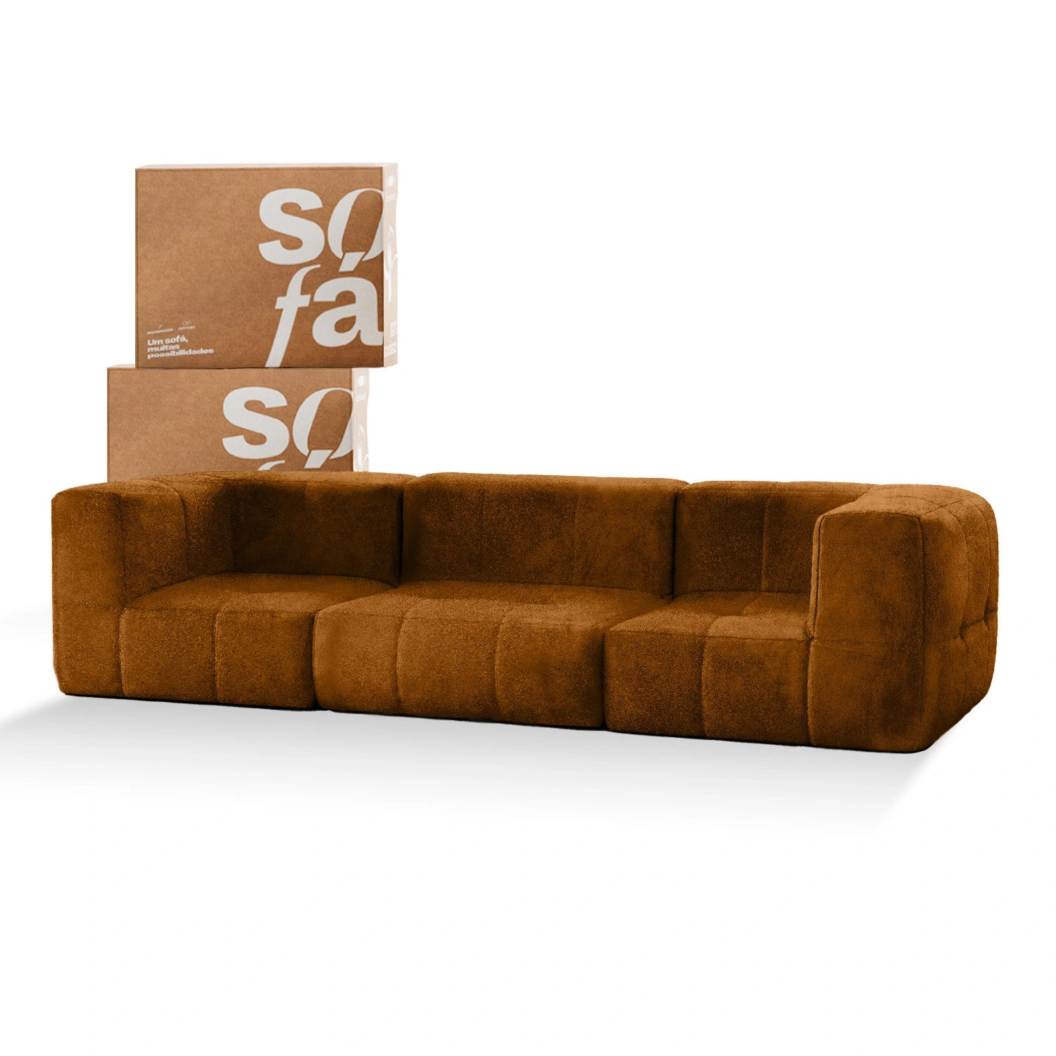 Sofá na Caixa modular 3 lugares Poli-Couro Marrom