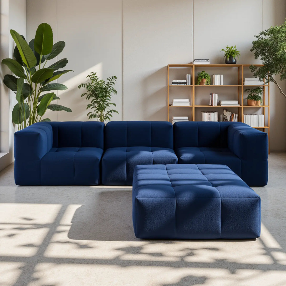 Sofá na Caixa modular 2 lugares em Boucle - 2 Poltronas com Apoio de pé - Azul · detalhe na cor azul · vista 9