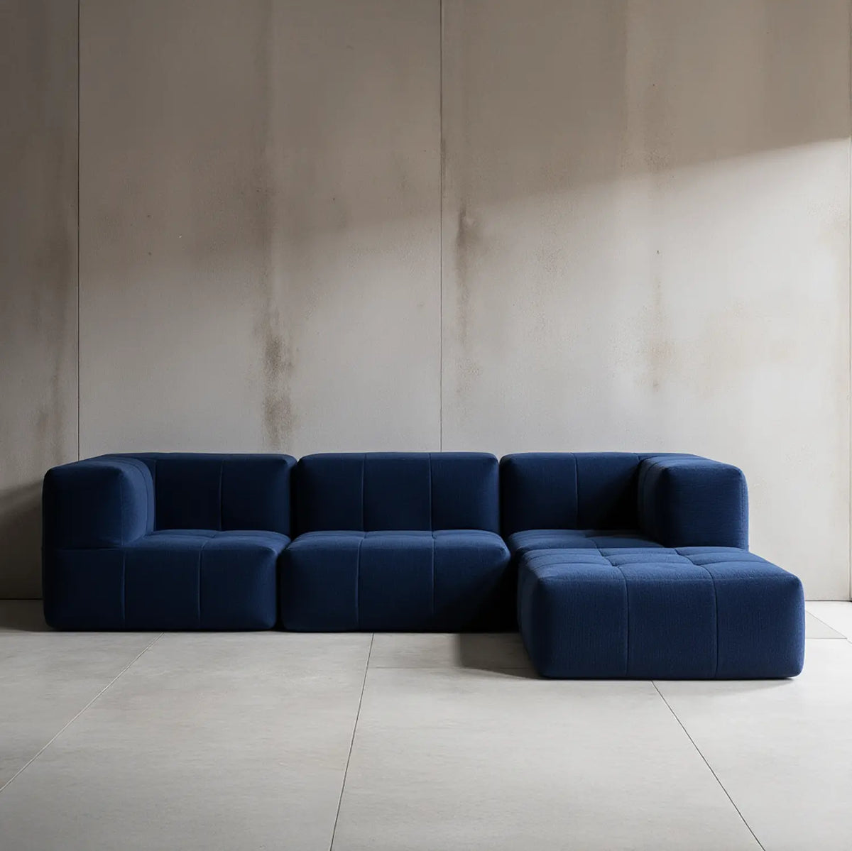 Sofá na Caixa modular 2 lugares em Boucle - 2 Poltronas com Apoio de pé - Azul · detalhe na cor azul · vista 3