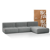 Sofá na Caixa modular 3 lugares em Boucle sem braço com chaise - Cinza