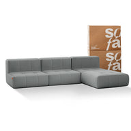 Sofá na Caixa modular 3 lugares em Boucle sem braço com chaise - Cinza