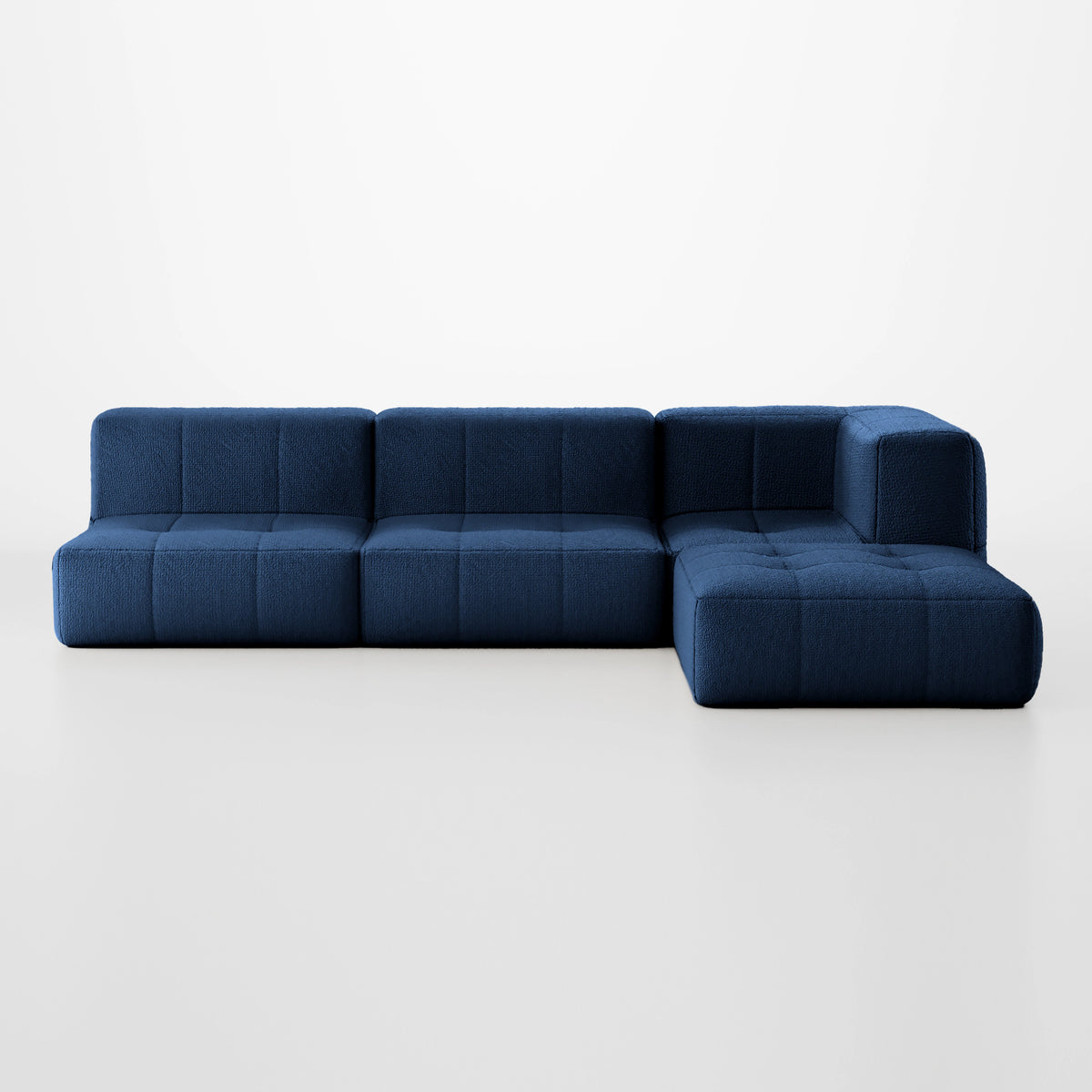 Sofá na Caixa modular 3 lugares em Boucle - 1 Braço com Chaise - Azul · vista 5