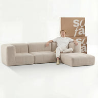 Sofá na Caixa modular 3 lugares em Boucle com Apoio de pé - Linho