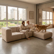 Sofá na Caixa modular 3 lugares em Boucle com Apoio de pé - Linho · vista 4