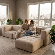 Sofá na Caixa modular 3 lugares em Boucle com Apoio de pé - Linho · vista 6