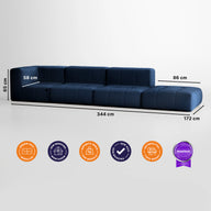 Sofá na Caixa modular 3 lugares em Boucle - 1 Braço com Chaise - Azul · visão geral final