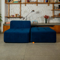 Sofá na Caixa modular 1 lugar poltrona com chaise em Boucle - Azul · vista 2