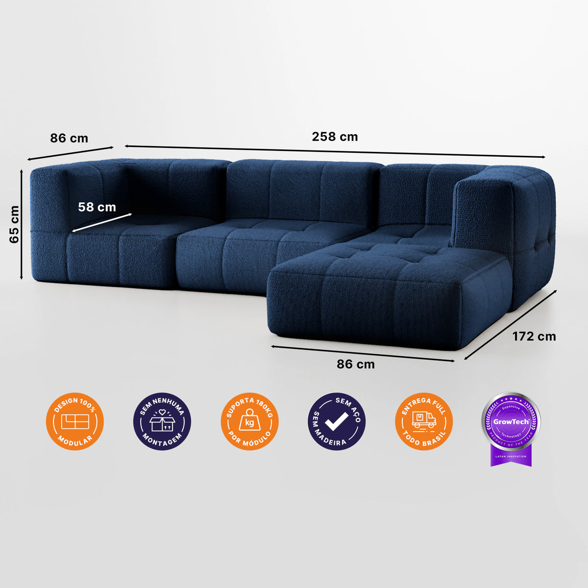 Sofá na Caixa modular 3 lugares em Boucle com Apoio de pé - Azul · vista 10