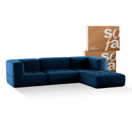 Sofá na Caixa modular 3 lugares em Boucle com Apoio de pé - Azul · visão geral final