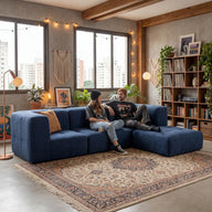 Sofá na Caixa modular 3 lugares em Boucle com Apoio de pé - Azul · vista 3