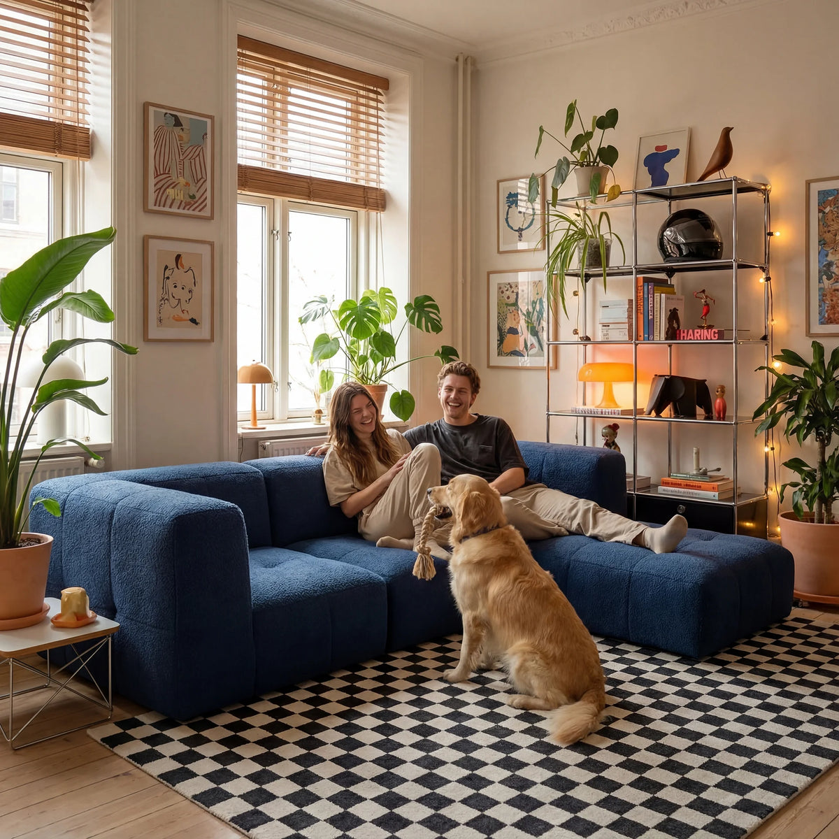 Sofá na Caixa modular 3 lugares em Boucle com Apoio de pé - Azul · vista 5