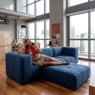 Sofá na Caixa modular 3 lugares em Boucle com Apoio de pé - Azul · vista 6