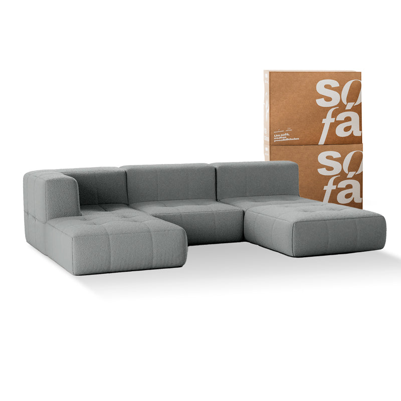 Sofá na Caixa modular 3 lugares em Boucle - 1 Braço com 2 Chaises - Cinza