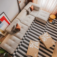 Sofá na Caixa modular 3 lugares em Boucle - 1 Braço com 2 Chaises - Linho · em ambiente decorado