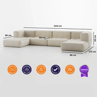 Sofá na Caixa modular 4 lugares em Boucle com 2 Chaise -  Linho · medidas e dimensões