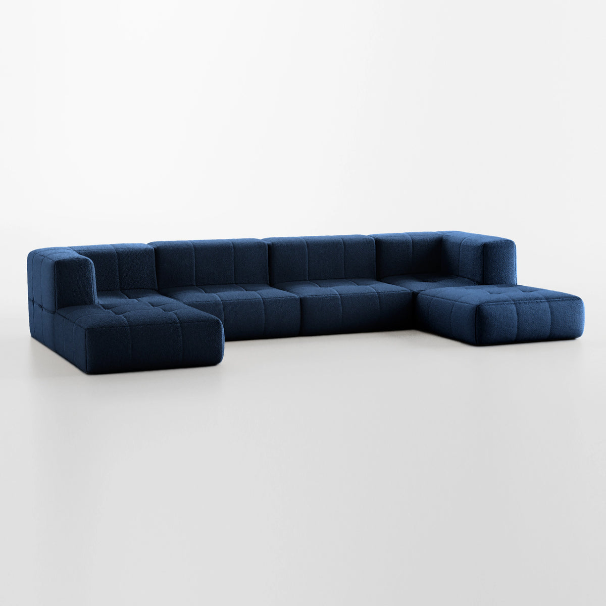 Sofá na Caixa modular 4 lugares em Boucle com 2 Chaise -  Azul · vista 10