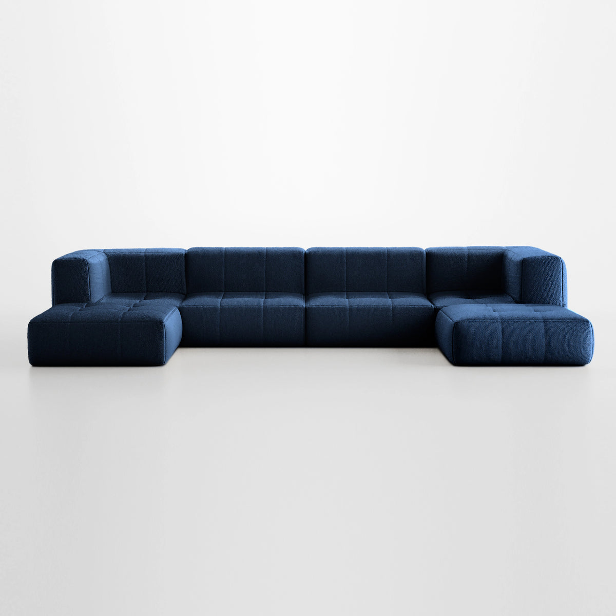 Sofá na Caixa modular 4 lugares em Boucle com 2 Chaise -  Azul · visão geral final