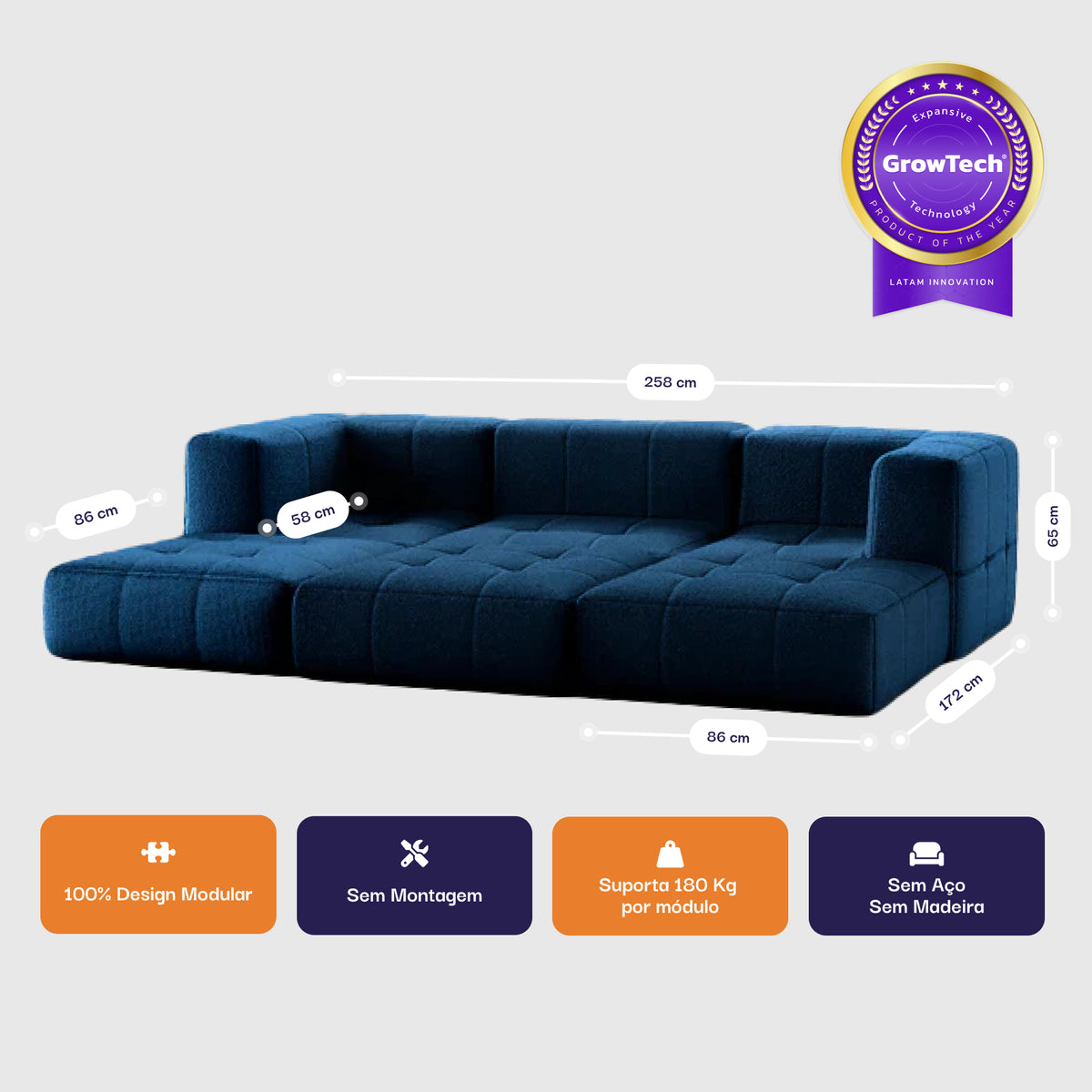 Sofá na Caixa modular 3 lugares em Boucle com 3 Chaises - Azul · vista 6