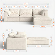 Sofá na Caixa modular Sienna 3 lugares em Boucle com 2 Apoio - Bege Areia · medidas e dimensões