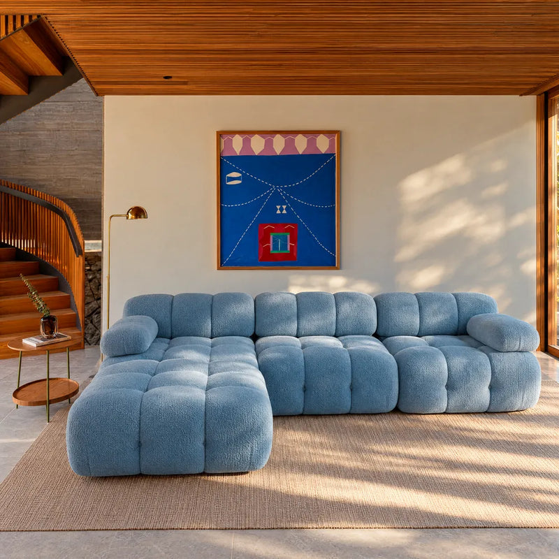 Sofá na Caixa Gummy 3 lugares em Boucle com 1 Apoios de pé - Azul Claro
