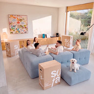 Sofá na Caixa modular 3 lugares em Boucle com 2 Apoios de pé - Azul Claro