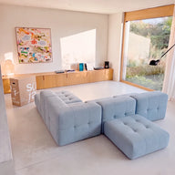 Sofá na Caixa modular 3 lugares em Boucle com 2 Apoios de pé - Azul Claro